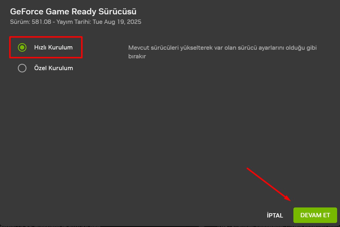 NVIDIA ekran kartı güncelleme