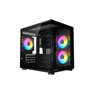 Rampage MINID V1 750W 80 Plus Bronze M-ATX Temperli Camlı 3*12cm ARGB Fan Siyah Oyuncu Kasası