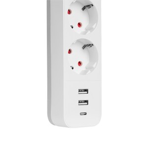 S-link SPG03TC 2 Usb +1Type C 5V2.4A 1.5m 3x1.00mm 100% Bakır 750 Joule 3 lü Anahtarlı Akım Korumalı