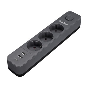 S-link SPG03U 2 Usb +1Type C 5V2.4A 1.5m 3x1.00mm 100% Bakır 750 Joule 3 lü Anahtarlı Akım Korumalı