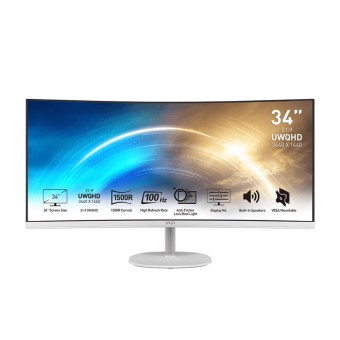 MSI PRO MP341CQW 34" 3440 x 1440 (QHD) VA 4Ms 100Hz 21:9 Professional Beyaz Kavisli Monitör