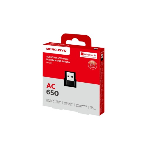 MERCUSYS  AC650 5 GHz/2.4 GHz USB Nano Wi-Fi Adapter