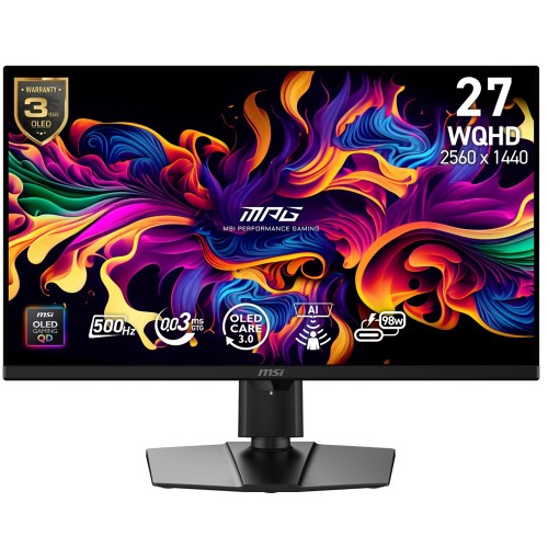 MSI MPG 271QR QD-OLED X50 26.5" 2560x1440 (WQHD) 16:9 FLAT QD-OLED 500HZ 0.03MS Adaptive-Sync Gaming Monitör