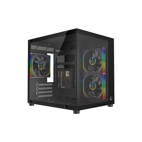 Rampage LUMID 650W  80 Plus Bronze M-ATX Temperli Camlı 3*12cm ARGB Fan Siyah Oyuncu Kasası