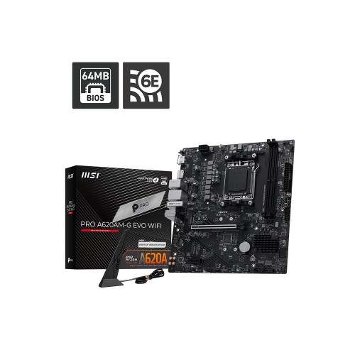 MSI PRO A620AM-G EVO WIFI AMD A620 AM5 DDR5 7200MT/s 64MB BIOS Wi-Fi 6E mATX Anakart