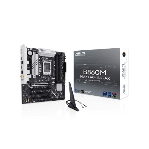ASUS B860M MAX GAMING AX Intel Core Ultra (Seri 2) LGA1851 Soket 8666+MT/s (OC)  Wi-Fi 6 mATX Anakart